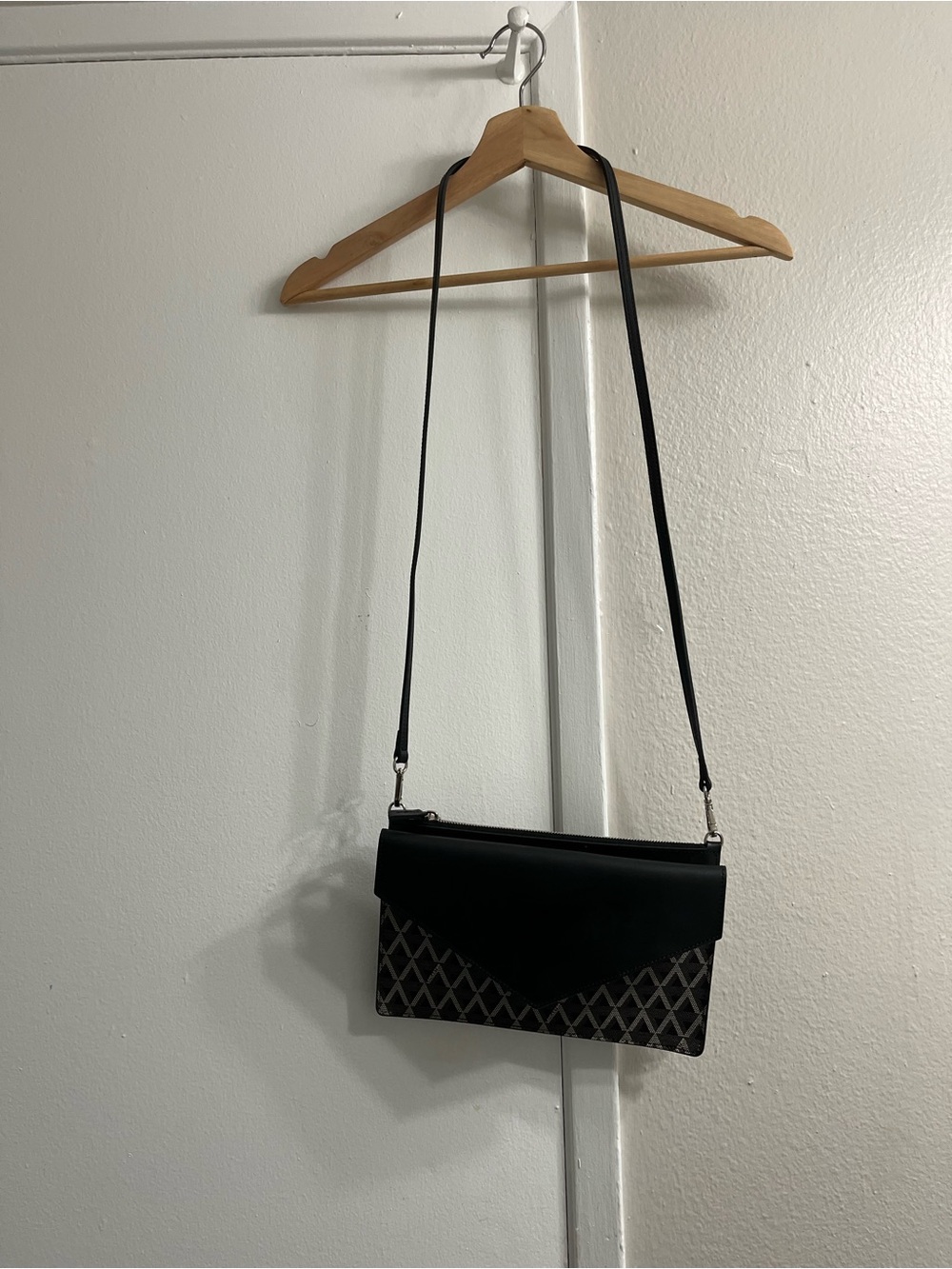 Black Envelope Crossbody Bag with Geometric Panel - Women